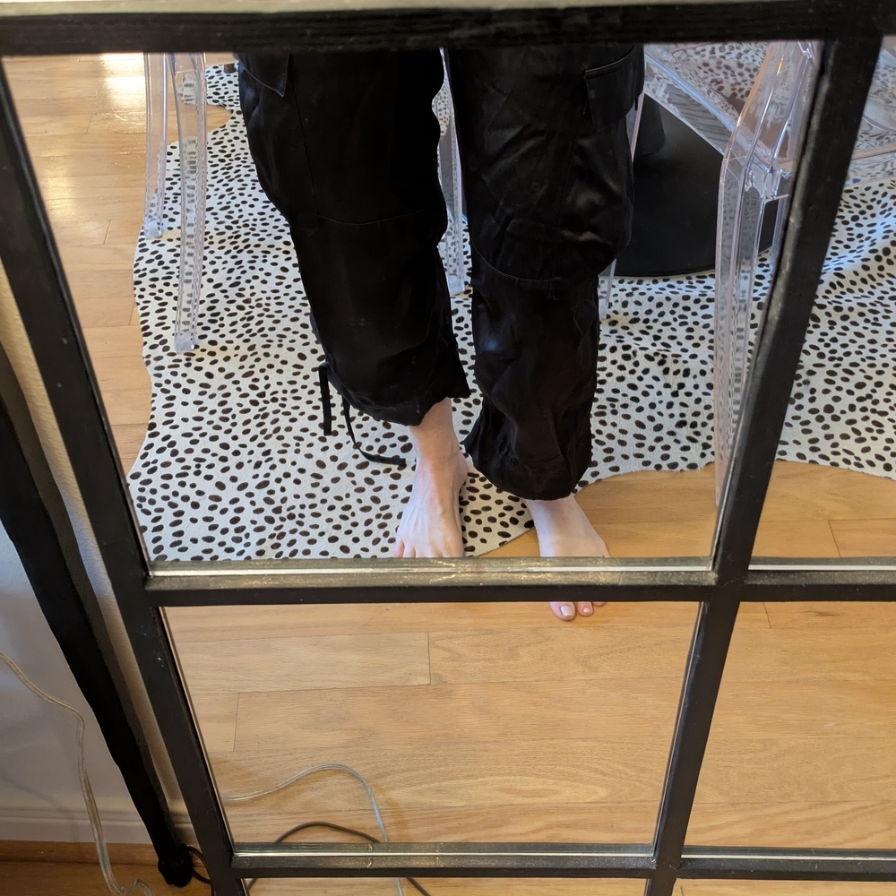Womens Silk Black Cargo Pants - Picture 3 of 5